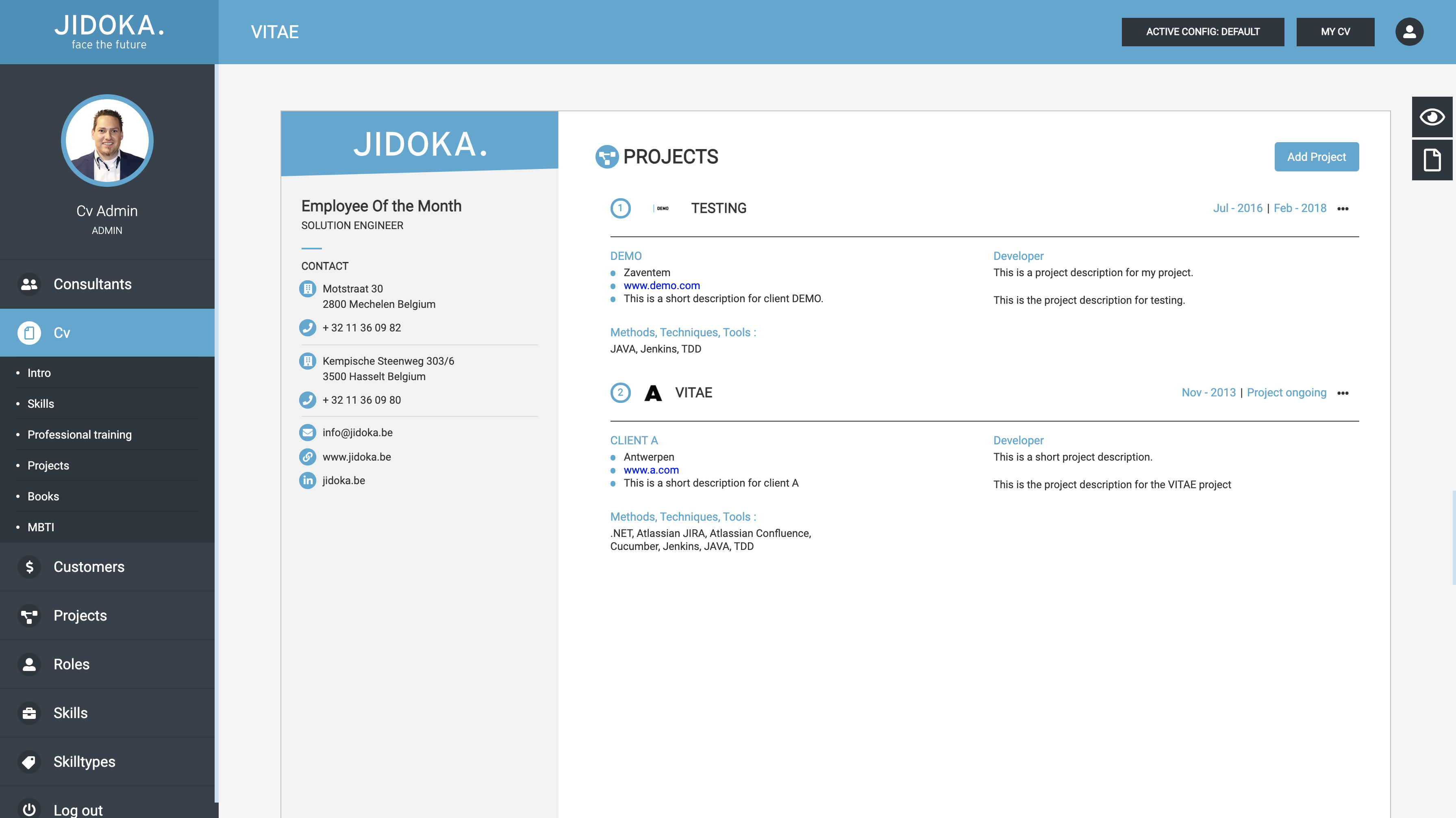 Screenshot of the project page in your CV.